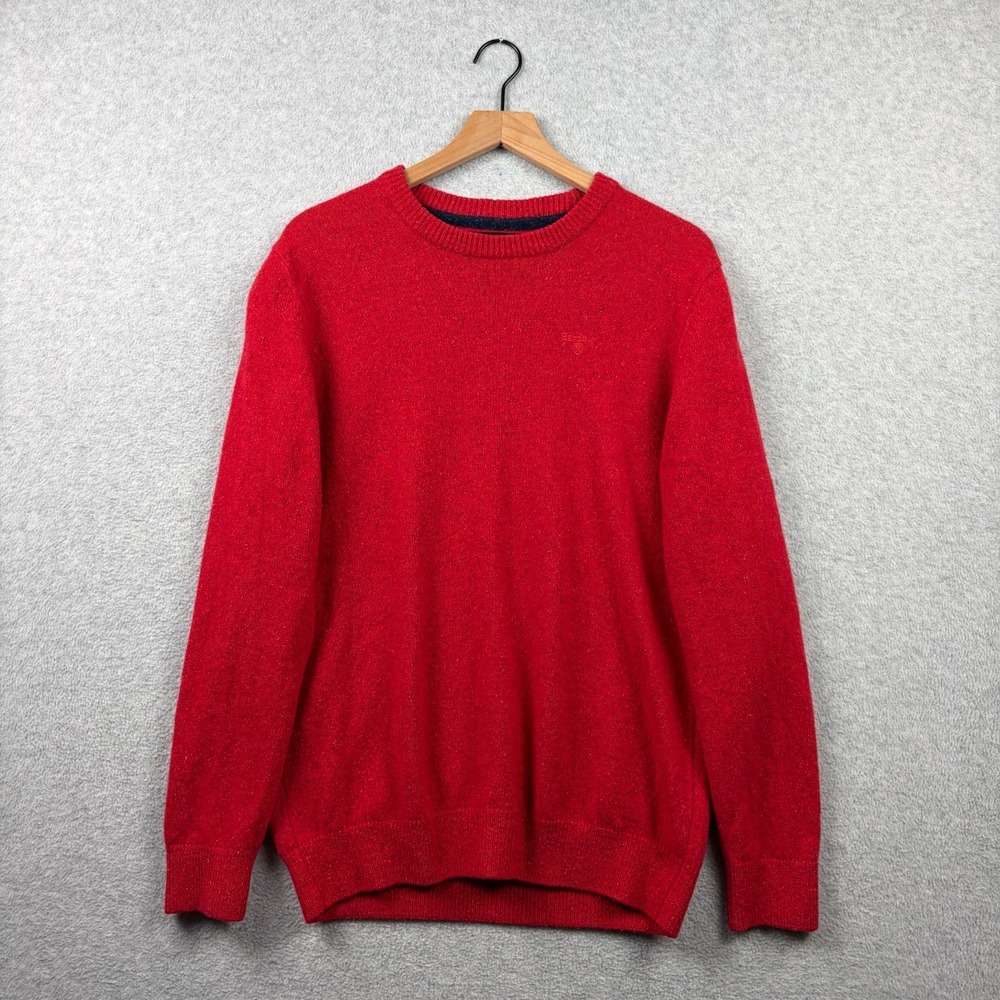 Barbour Sweater‎ Mens Medium Red Wool Silk Blend Crewneck Tisbury Donegal Knit